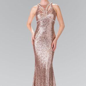 Cut Out Neck Sheath Sequin Prom Dress GSGL2217